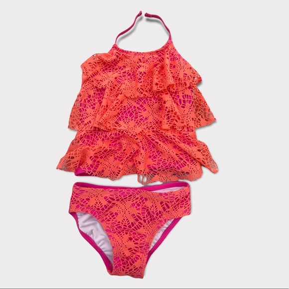 Kensie Girl 2 Piece Crochet Tankini Swimsuit Set for Girls - Picture 1 of 8